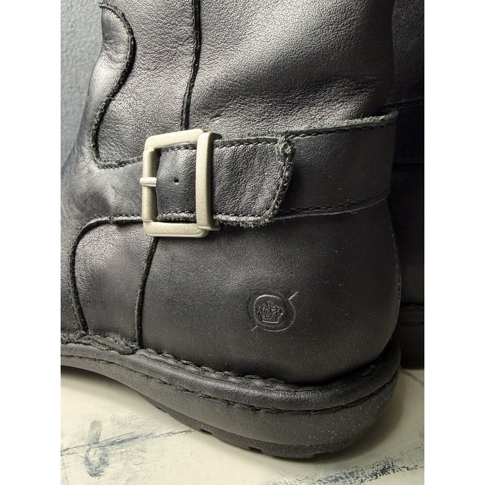 Born Womens Joly Black Leather Knee High Riding Boots Size 7.5 M Low Block Heel - Picture 4 of 11